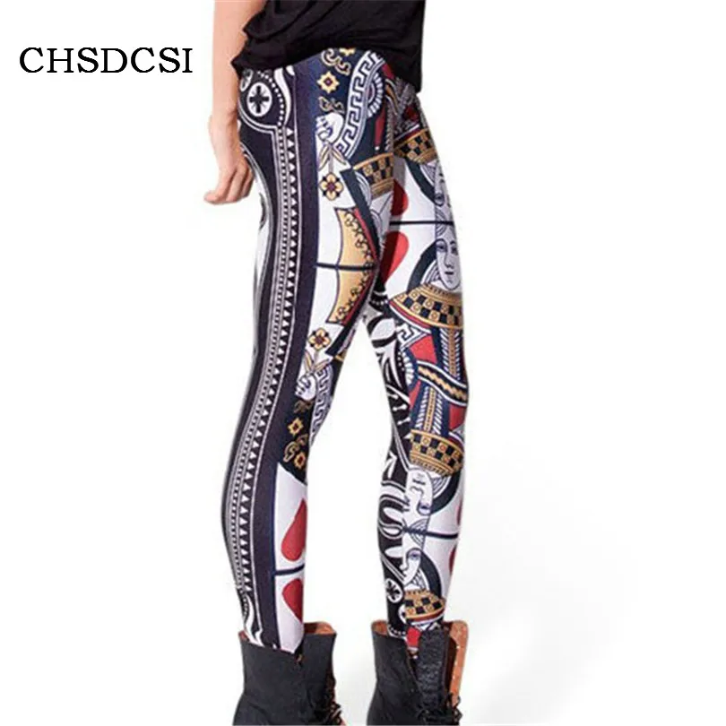 

CHSDCSI Famale Tayt Women Legging 3D Print Digital Clothing Queen of Hearts Poker Leggin Milk Silk Casual Elasticity Skinny