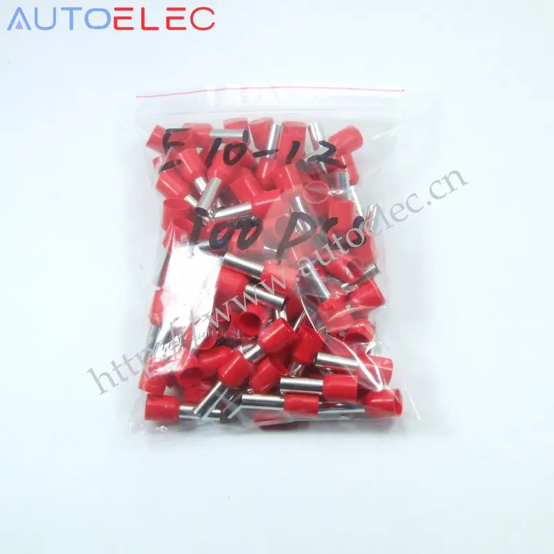 

100pcs E10-12 Ferrule Terminal Cord End Terminal AWG7 10mm Copper Brass Wire Copper Insulated Crimp Pin Connector tube Terminals