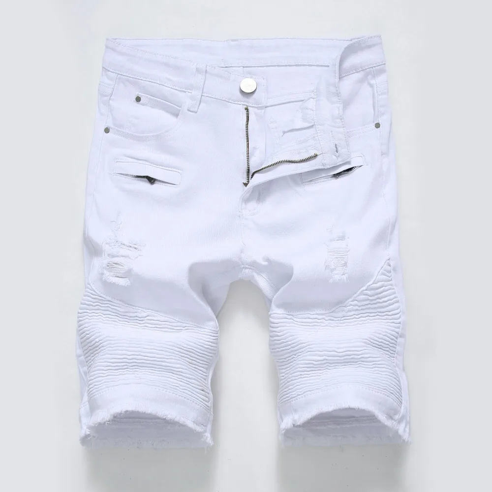 Летние мужские джинсовые шорты облегающие повседневные короткие джинсовые шорты до колена с дырками для мужчин Прямые Бермуды Masculina белый черный красный