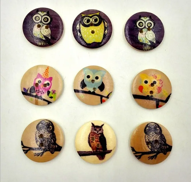 Geinne 30mm Natural Color Wooden Buttons Handmade Owl Scrapbooking For Wedding Decor 25PCs | Дом и сад