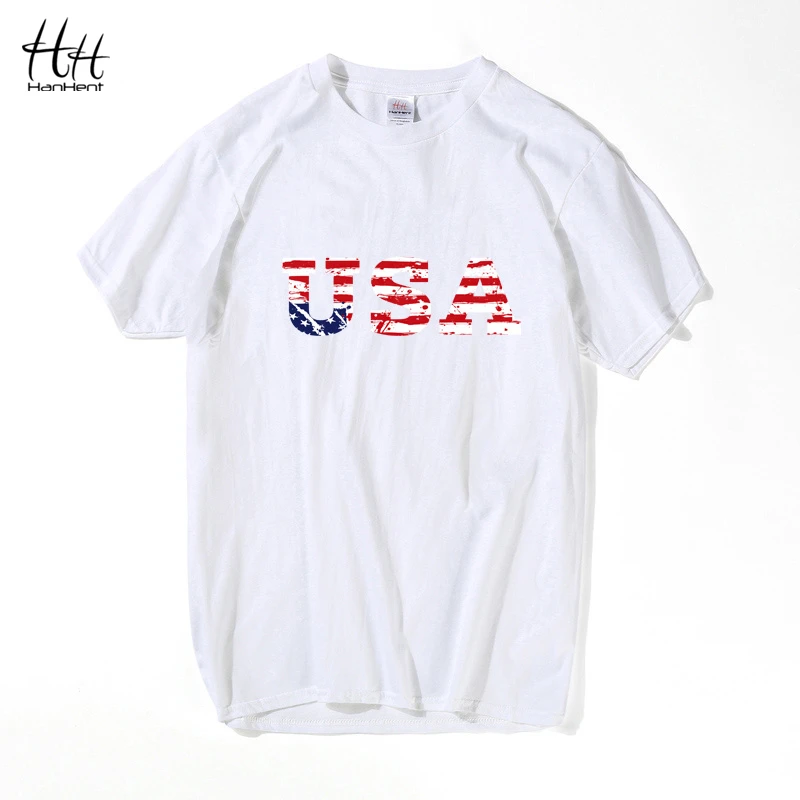 Hanhent usa العلم الأميركي تي شيرت الرجال ماركة جيرسي 2016 جديد أزياء تي شيرت الهيب هوب اللياقة قصيرة أكمام ملابس رجالية