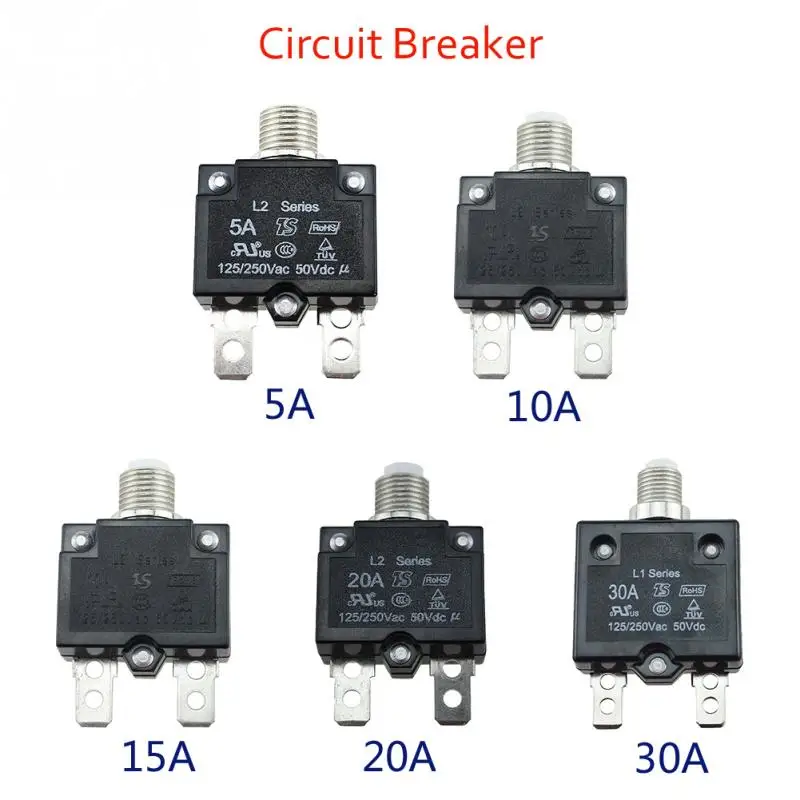5A/10A/15A/20A/30A автоматический выключатель Кнопка сброс тепловой цепи панель выключателей крепление Водонепроницаемый AC 125/250 V DC 50 V