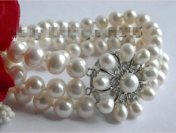 

Free shipping >>>>>>Genuine 8" 3rows Natural 9mm White Pearl Bracelet!