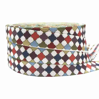 

Color Grid Aztec Print Fold Over Elastic Rhombus FOE Hair Tie Ribbon for Headband DIY Sewing Headband Accessories 10yars 16mm