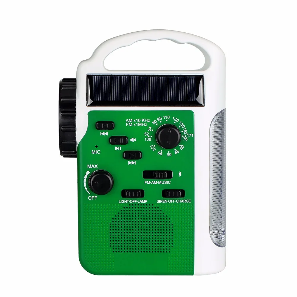 

Portable Solar Hand Crank Emergency Radio FM/AM Receiver Bluetooth Speaker Flashlight Reading Lamp USB Charge Music Y4414B