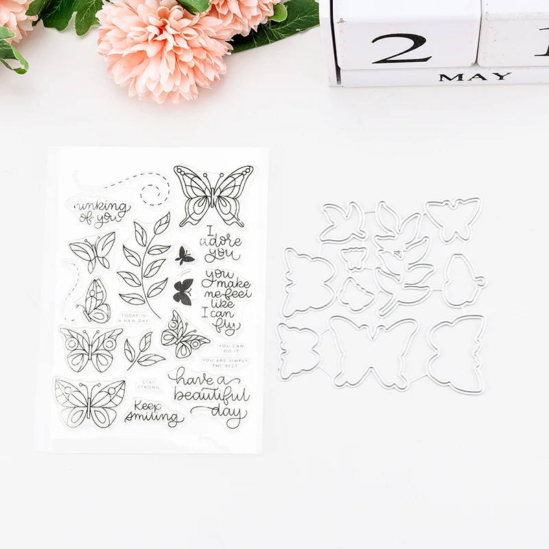 

Z111 Butterfly Flower Metal Cutting Dies or Transparent Clear Stamp for Scrapbooking DIY Embossing Folder Template Crafts