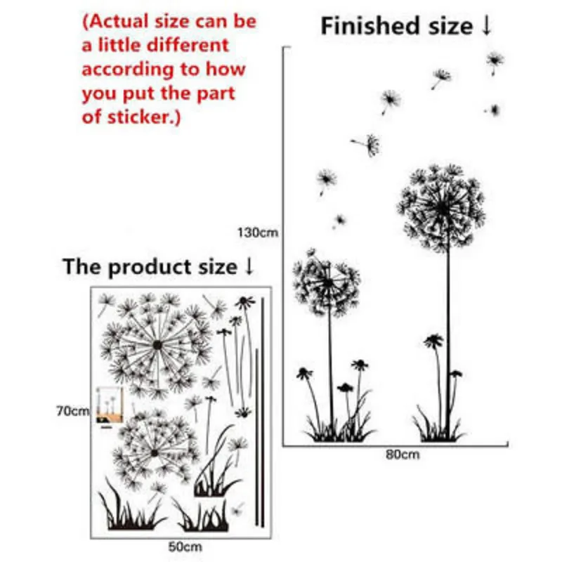 Горячие Черные Одуванчики для гостиной, спальни, настенные наклейки, домашнее украшение, настенные наклейки на стену