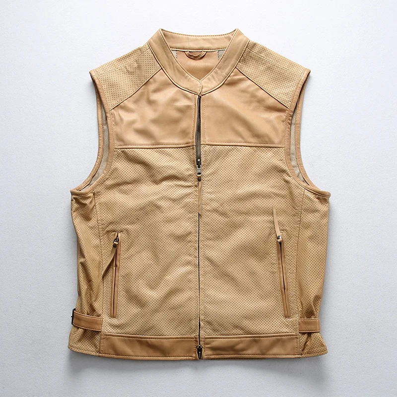 70% OFF Read Description! Asian size quality sheep leather waistcoat men's stylish mesh vest