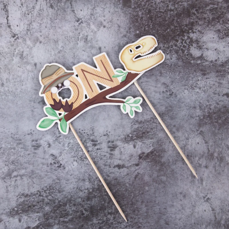 Simple trend cake top hat card from Lin Adventure dinosaur fossil theme One week old baby birthday scene party supplies | Дом и сад