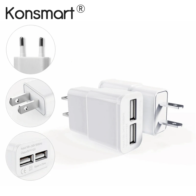 KONSMART 2.1A شحن اثنين منافذ المزدوج USB محول الطاقة شاحن سفر للهاتف المحمول ل فون 6 6 s 7 زائد باد غالاكسي S7 ملاحظة 7 KONSMART 2.1A شحن اثنين منافذ المزدوج USB محول الطاقة شاحن سفر للهاتف المحمول ل فون 6 6 s 7 زائد باد غالاكسي S7 ملاحظة 7