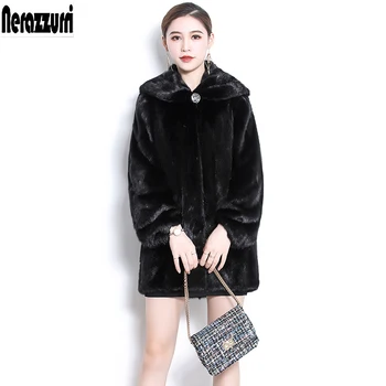 

Nerazzurri mink fur coat 2019 with hood black natural mink coats women long sleeve plus size winter genuine mink jacket women