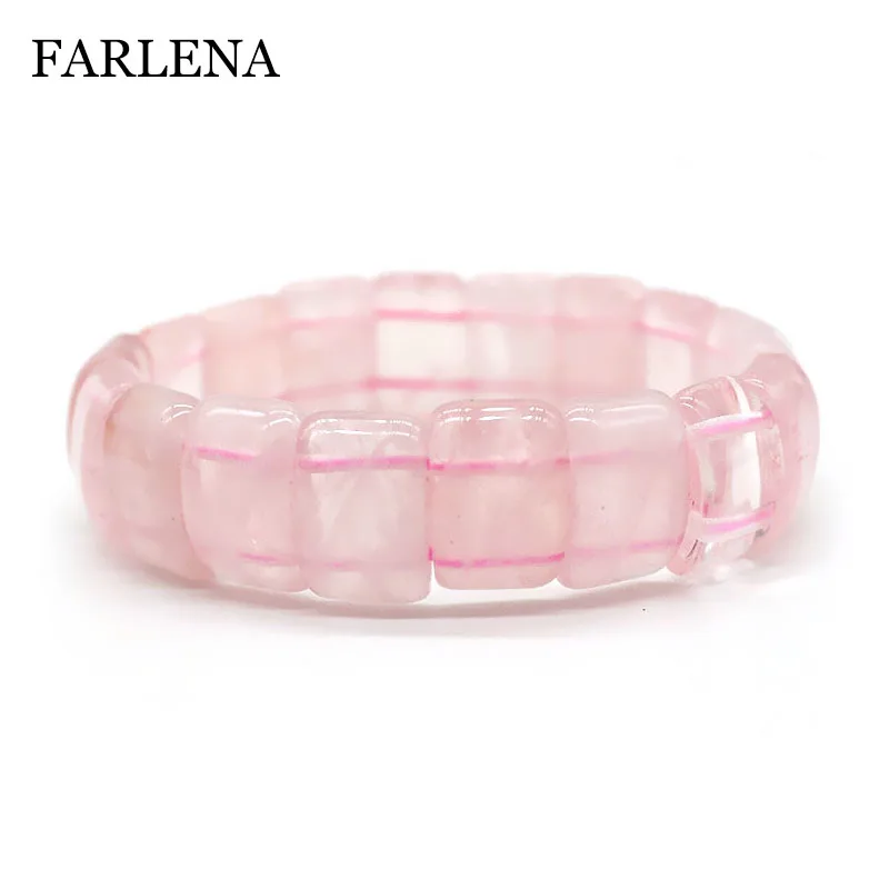 

FARLENA Jewelry Hand-beaded Elastic Rope Geometric Semi-precious Stone Bracelet Cute Natural Pink Crystal Width Bracelets women