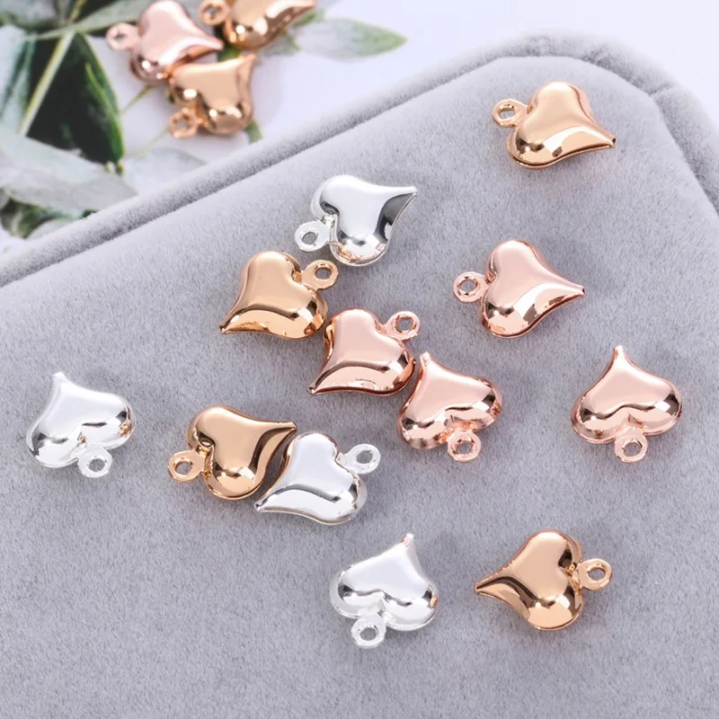 

3D Rose Gold Silver Heart Small Pendants Copper Delicate Charms DIY Accessories For Handmade Earrings Bracelets Necklace