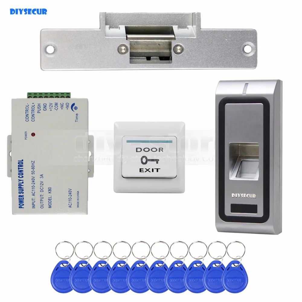 

DIYSECUR Fingerprint 125KHz RFID ID Card Reader Door Access Control System Kit + Electric Strike Lock + Remote Control