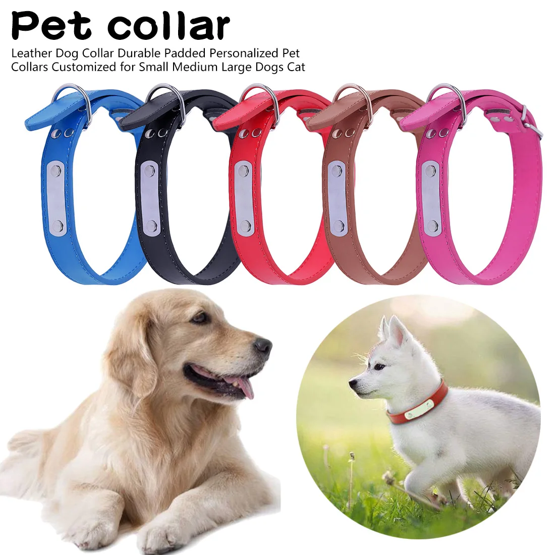 

Leather Personalized Engraved Dog Collar Custom Puppy Cat Pet Collars ID Tag For For Small Medium Large Dogs