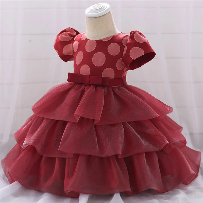 Кружевное бальное платье для маленьких девочек; платье с вышивкой для новорожденных; платье для крещения на день рождения; платье для крестин для маленьких девочек; 1 год - Цвет: wine red