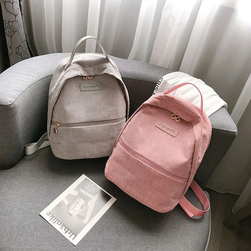 2 unid/set Retro de pana DE LA ESCUELA Mochila para niña Simple diseño las mujeres bolsos de hombro bolsa mujer Mochila 2018 Mochila XA100H