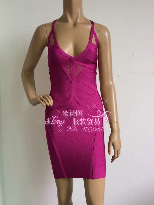 New Purple Deep V Mesh Sexy nightclub Birthday Reception Bandage Dress