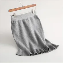 Вязанные женские юбки мини Эластичность Тонкий до колена женские юбки Feamle зимний пакет бедра сплошной цвет ампир юбка A5024