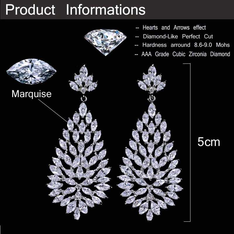 Cwwzircons High Quality Cubic Zirconia Stones Jewelry Silver Color Cwwzircons High Quality Cubic Zirconia Stones Jewelry Silver Color 5cm Long Blooming Cz Earrings For Women Cz311 In Drop From