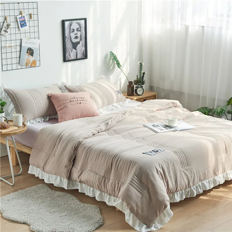 

RuoYiLan Thin Throws Comforter Blanket Solid Color With Pillowcases&Flat Fitted Bedsheet Kids Adults Stiching Quilt