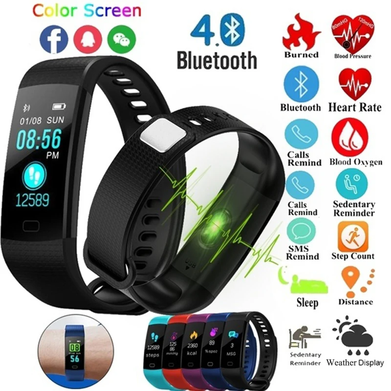 

Smart Bracelet Fitness Tracker Color Display Smart Wristband Y5 Smartband IP67 Blood Pressure Monitor Pedometer Sport Watch Men