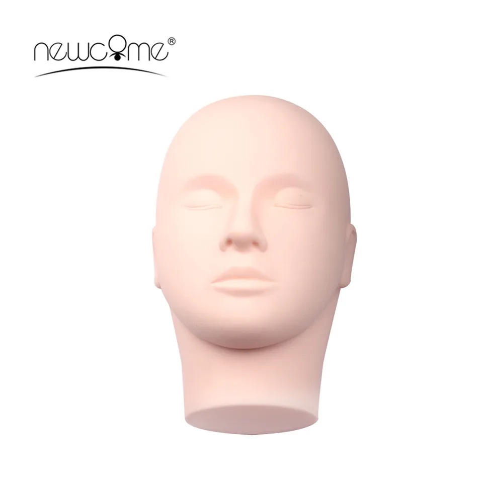 

NEWCOME 1PC Training Mannequin Flat Head Practice for False Eyelash Extensions Make Up Practice Professional Soft Silicone Head