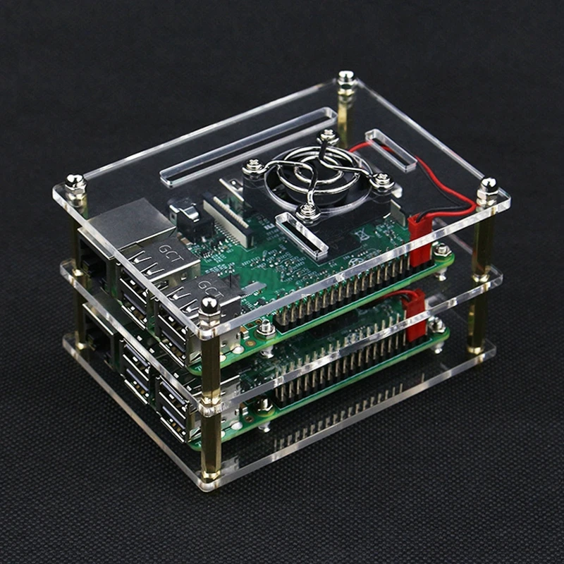 Raspberry Pi 4 модели B 1/2/3/4/5-ти слойной прозрачный акриловый корпус с охлаждающим вентилятором прозрачный просвечивающийся Чехол Коробка для Raspberry Pi 3