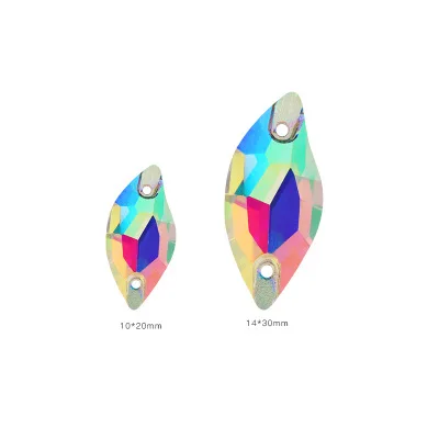 

White /Crystal AB Willow leaf shape Glass Crystal sew on rhinestones with TWO holes Diy wedding dress accessories Free shipping