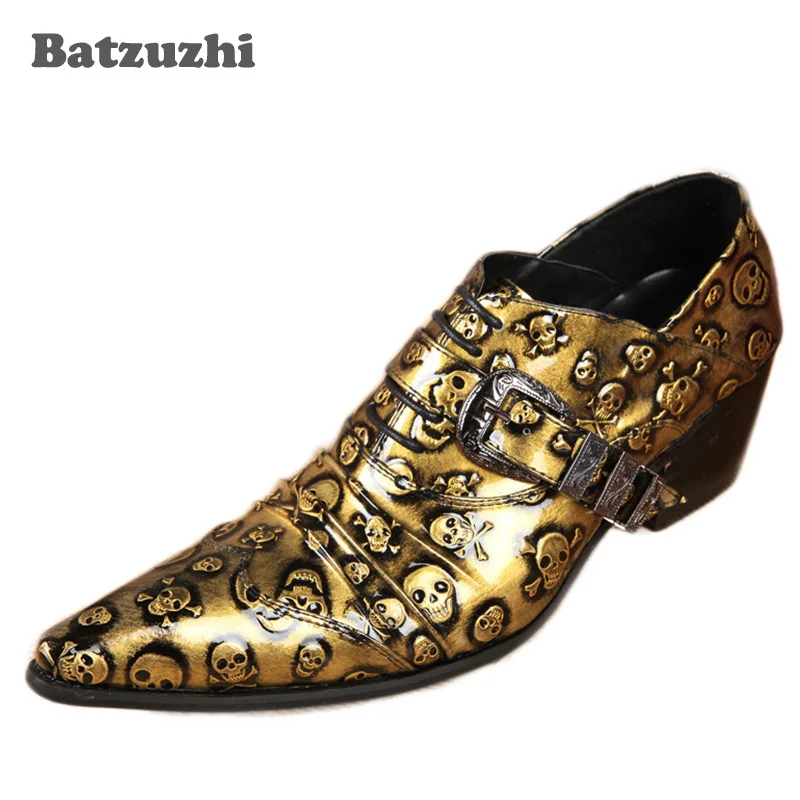 Fashion golden man shoes skulls pointed toe man leather shoes personality man's shoes, leisure Zapatos Hombre Gold/Black Fashion golden man shoes skulls pointed toe man leather shoes personality man's shoes, leisure Zapatos Hombre Gold/Black