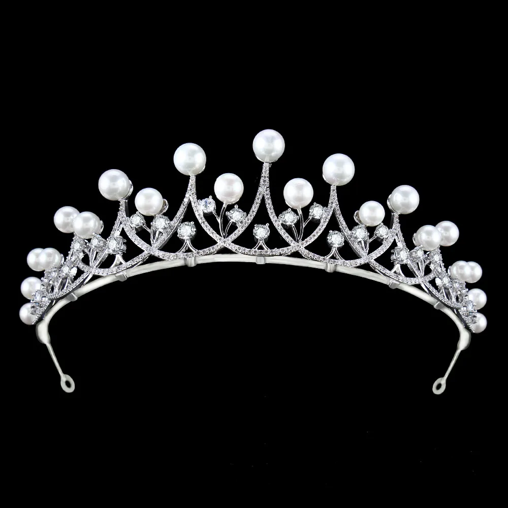 

Luxury Cubic Zircon Wedding Tiara CZ Pearl Bridal Queen Princess Pageant Party Crown Bridesmaids