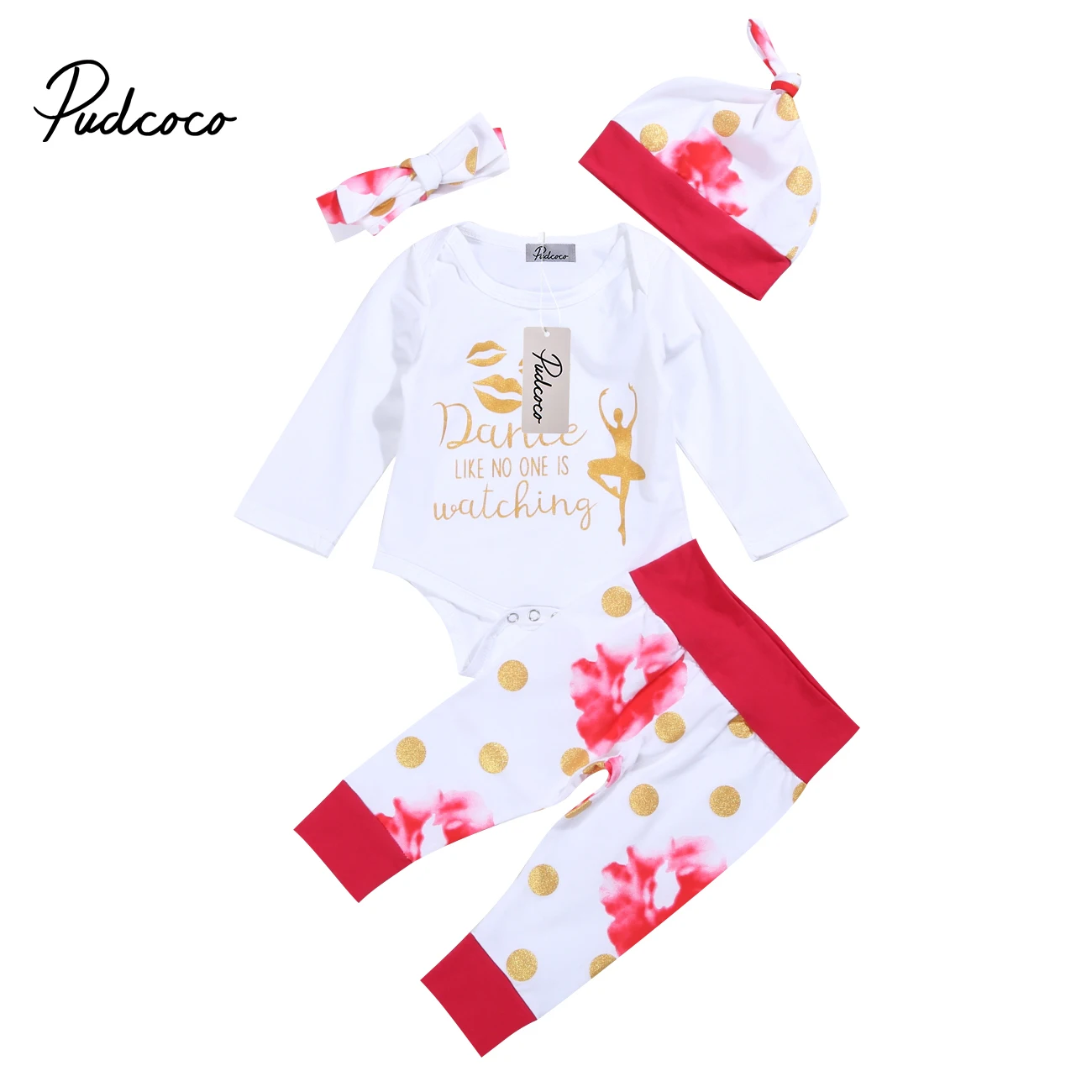 

4Pcs Lovely Girl Clothes Newborn Kid Baby Girls Outfits Letter Romper Toddler Flower Pants Leggings Hat Headband Clothes Set
