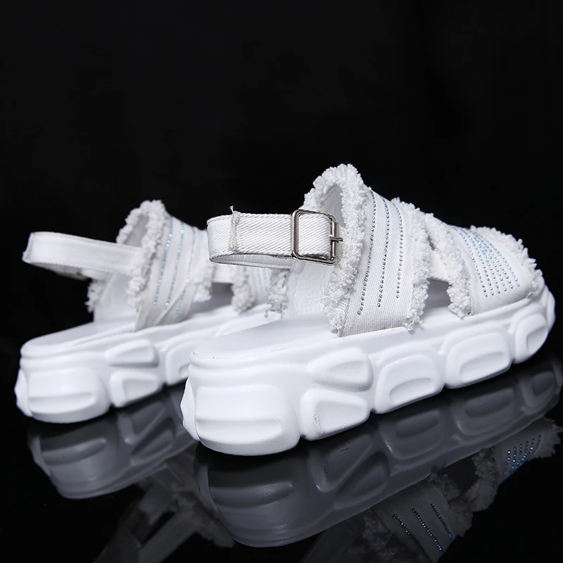 

Platform Sandals Colorful Slip On White Sandals Women Bling Summer Women Shoes 2019 Yellow Flat Sandals Beach Sandals Ladies
