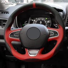 Brillante Negro de trigo Rojo de Cuero Cubierta Del Volante Del Coche para Renault Koleos Megane Talisman Kadjar Scenic 2016 2017
