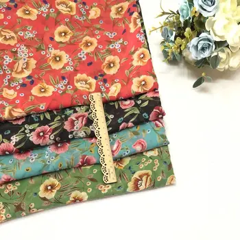 

2019 chiffon red floral print fabric thin material green blue black bottom small flowers women's clothing fabric new specials