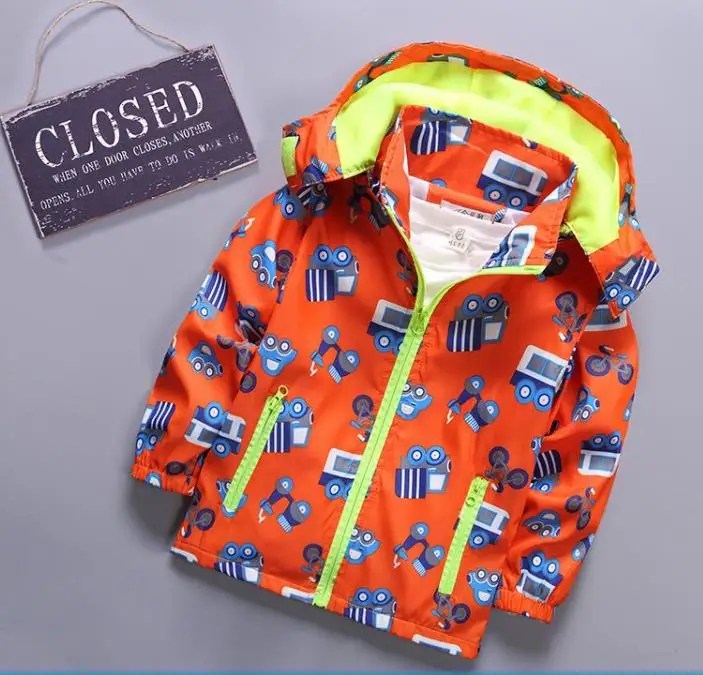 Детская осенняя куртка для маленьких мальчиков; Весенний детский плащ с принтом динозавра; куртка для девочек; Верхняя одежда с капюшоном; ветровка - Цвет: 8orange
