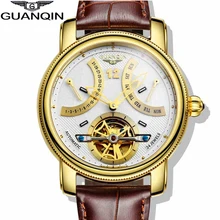Топ Люксовый Бренд GUANQIN 2016 Новая Мода & Случайный Ремень Из Натуральной Кожи Часы Многофункциональные Мужчины Золото Кварцевые Наручные Часы