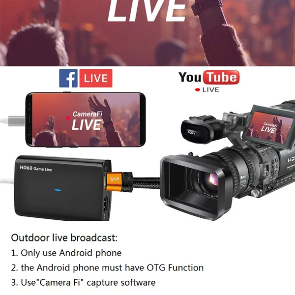 Ao Vivo Fluxo de Registro Grabber Converter até 1080 P 60Fps