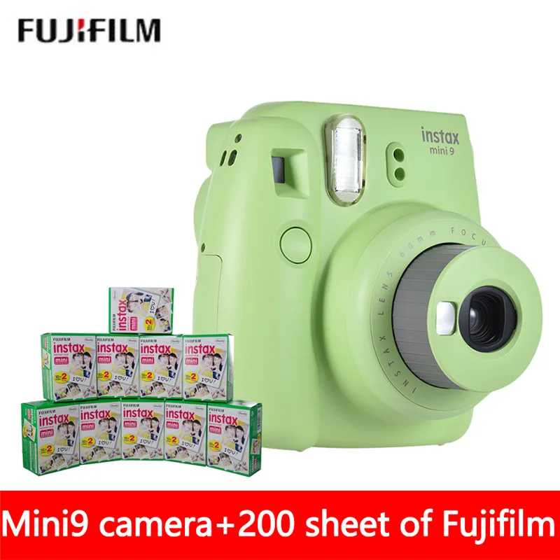 5 цветов роскошный пакет Fujifilm Instax Mini 9 пленка камера+ 200 лист Fuji Mini 8 9 белый 3 дюйма пленка+ объектив крупным планом - Цвет: green