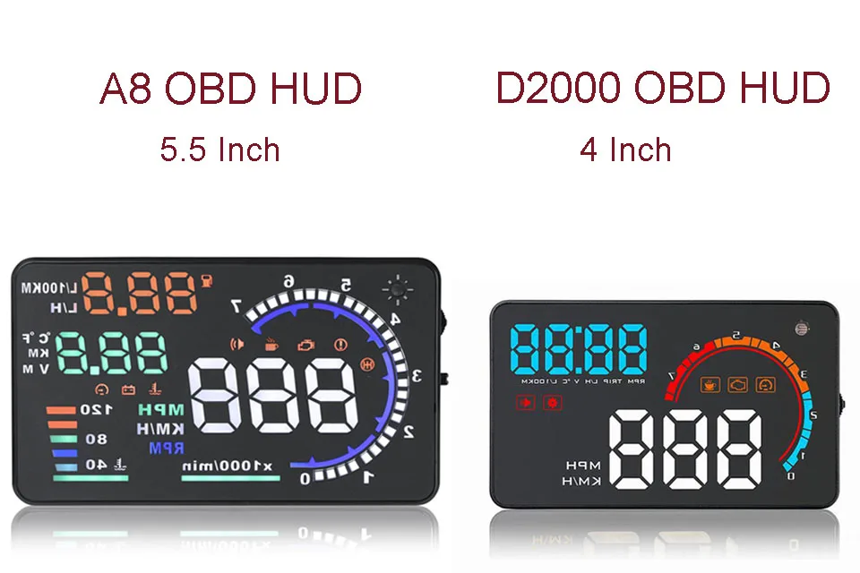 Новые 5,5 ''A8 автомобиля HUD OBD2 OBDii A8 головой вверх Дисплей светодиодный ветрового стекла проектор Clarm превышение скорости Предупреждение расход топлива