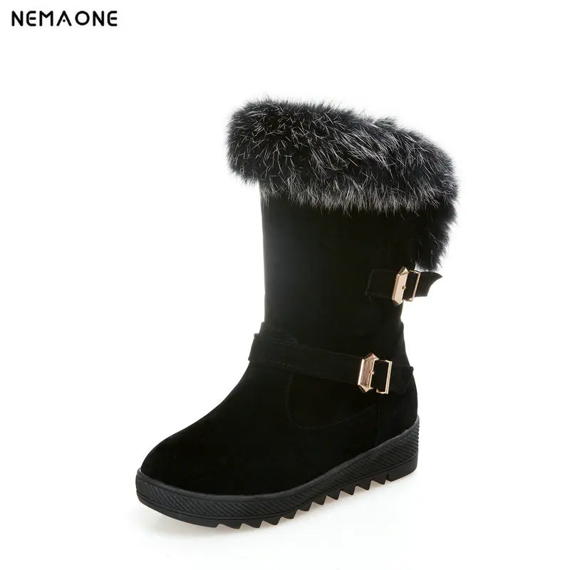 

Ladies snow boots plush winter warm girl's med wedges heels shoes fashion black red brown women ankle boots large size 43