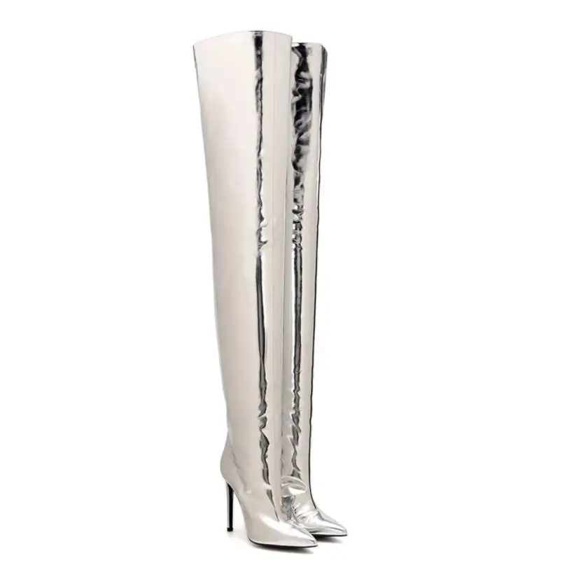 En Cuir Commerce Américain De Et Genou Argent Sur Extérieur Européen Haute Martin Grande Vernis Hiver Bottes Mode Taille Automne 07wAxpq7