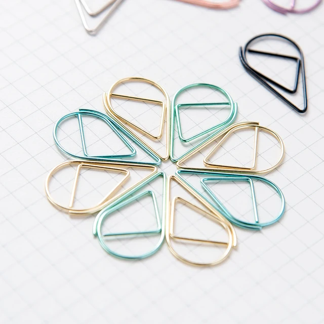 12 pcs/pack 6 Colors Brief Style Waterdrop Shaped Metal Paper Clip Bookmark Stationery School Office Supply Escolar Papelaria