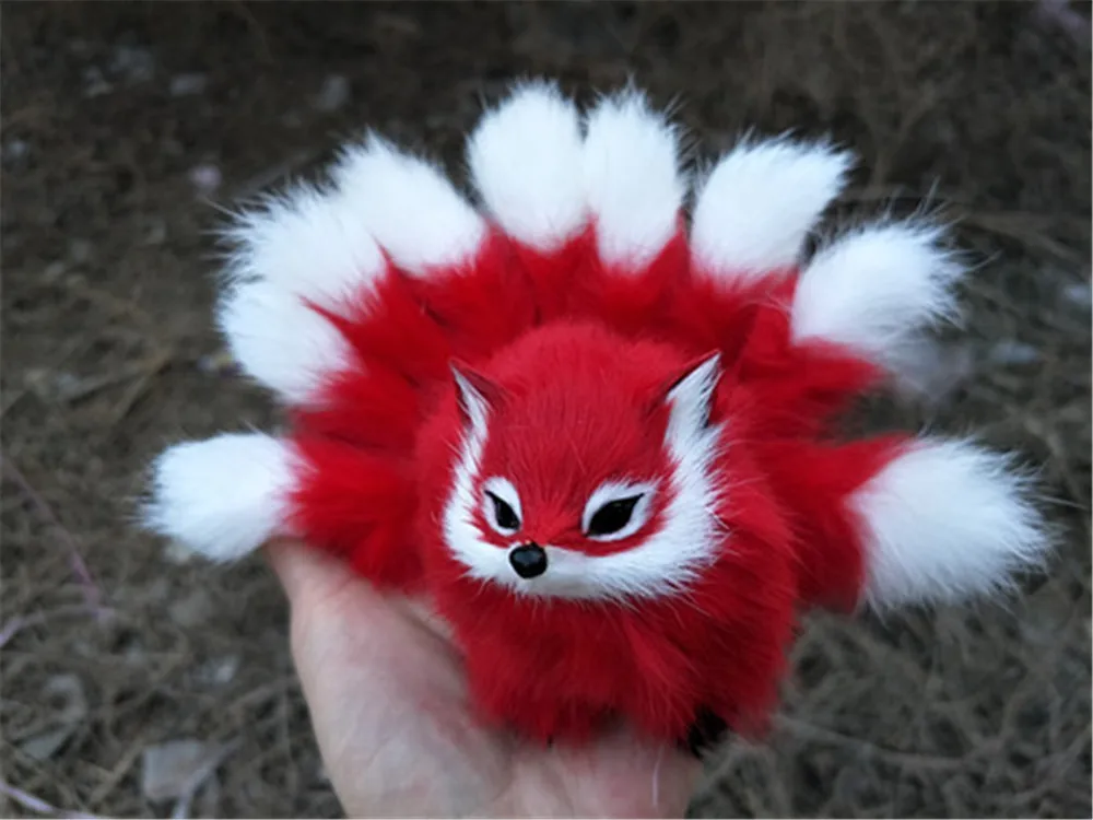 Fancytrader Lovely Nine-tails Fox Plush Toys Mini Realistic Red Brown Fox Animals Doll Decoration Props 10x7cm3