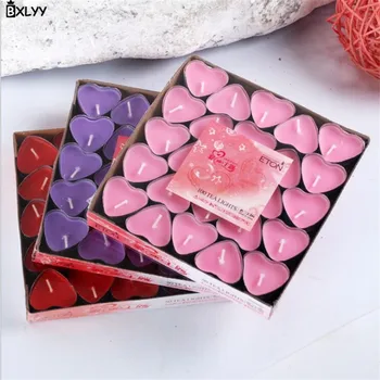 

BXLYY Romantic Heart Shaped Aromatherapy Candle 50 Pieces Valentine's Day Decorations Birthday Table White Love Heart Candles.8z