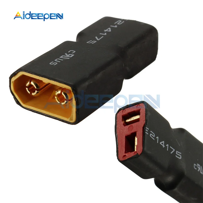 Paire de connecteurs XT60 mâle et femelle pour batterie RC Lipo, déconnectés, avec câbles rouges et noirs.
