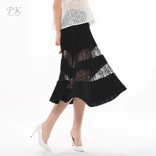 PK черная плиссированная юбка миди пляжные джинсовые шорты, с завышенной талией, юбки, женские Юпи femme пояс из эластана черного цвета на шнуровке плиссированная в стиле Сайи