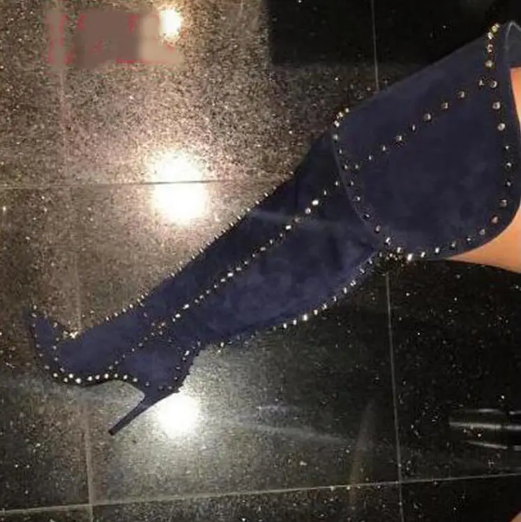 Sestito Woman Sexy Rivets Embellished Zipper Motorcycle Boots Ladies Stiletto High Heels Over-the-knee Boots Pointed Toe Shoes Sestito Woman Sexy Rivets Embellished Zipper Motorcycle Boots Ladies Stiletto High Heels Over-the-knee Boots Pointed Toe Shoes