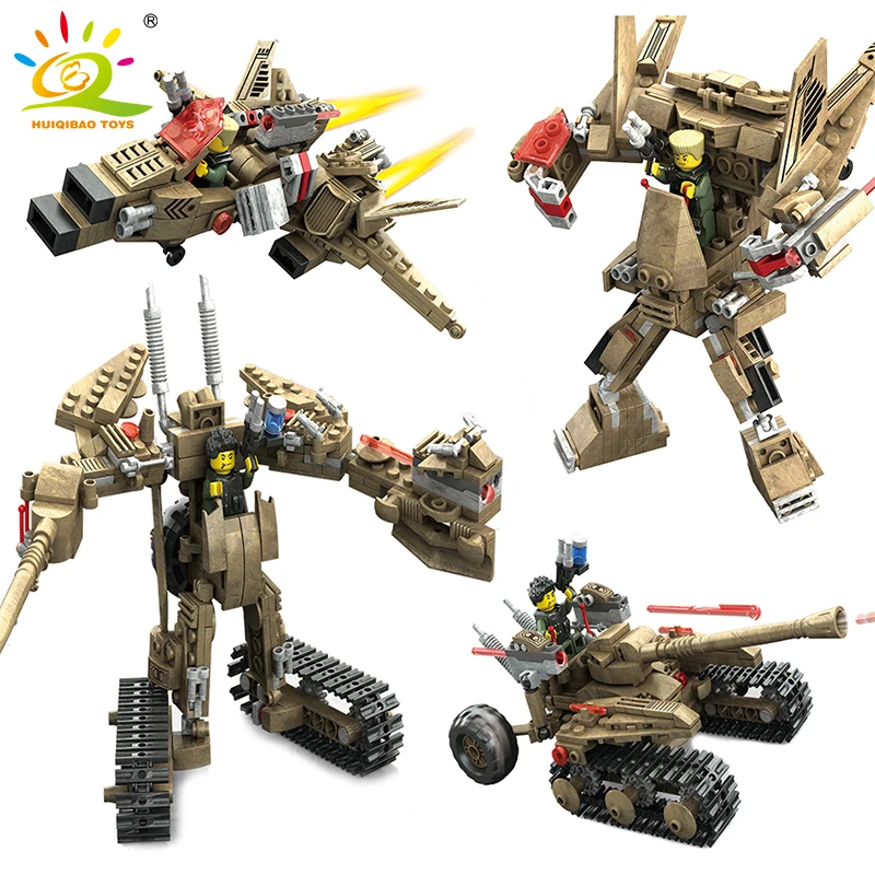 

HUIQIBAO TOYS 2in1 Military Helicopter Cars Model Transformation Robot Compatible Legoed Action Figures Weapons Building Blocks