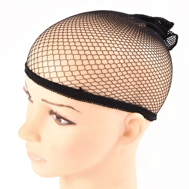 6-100pcs Fish Hairnets Wig Cap Black Hair Weaving Cap High Stretchable Elastic HairNets With Two Open For Wig Making Caps